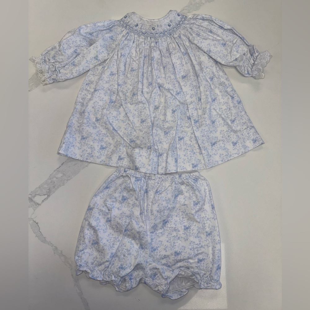 Petit Ami Light Blue Floral Lace-Trim Baby Set